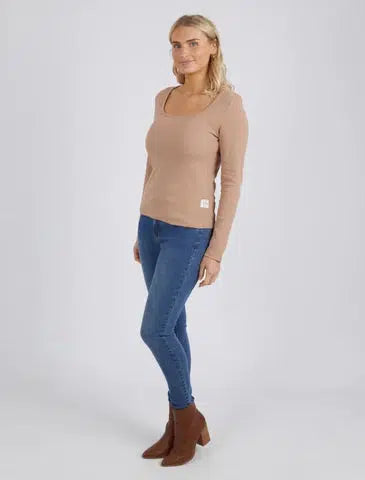 Square Neck Rib L/S Tee - Mocha-Elm Lifestyle-Lima & Co