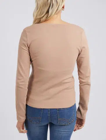 Square Neck Rib L/S Tee - Mocha-Elm Lifestyle-Lima & Co