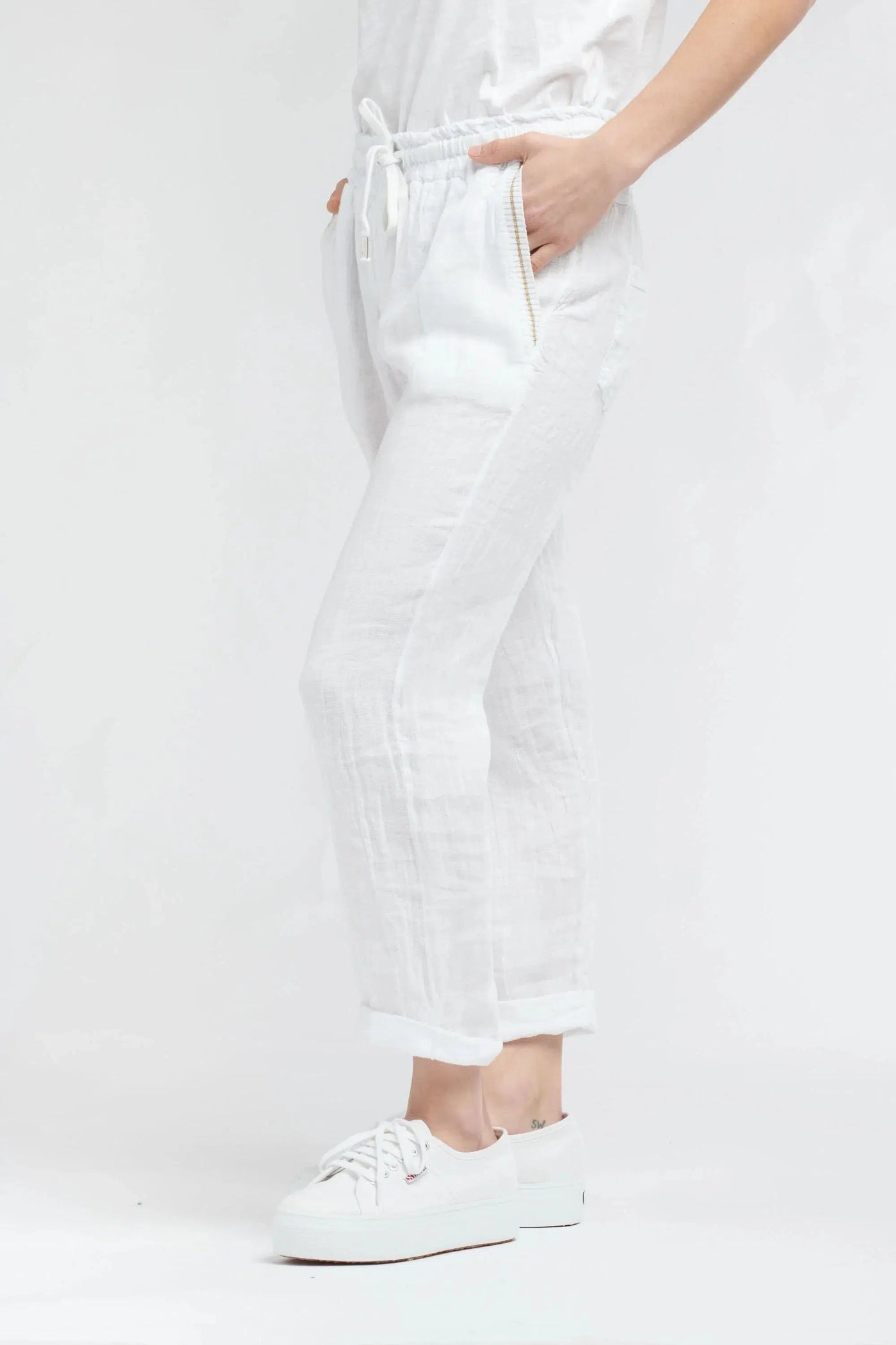 Summertime Linen Pant - White & Silver-Italian Star-Lima & Co