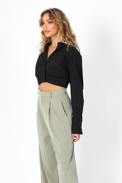 VERITY CROPPED SHIRT BLACK-Madison The Label-Lima & Co